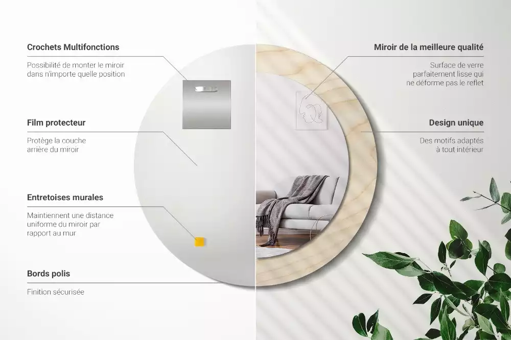 Espelho redondo decorativo Madeira clara