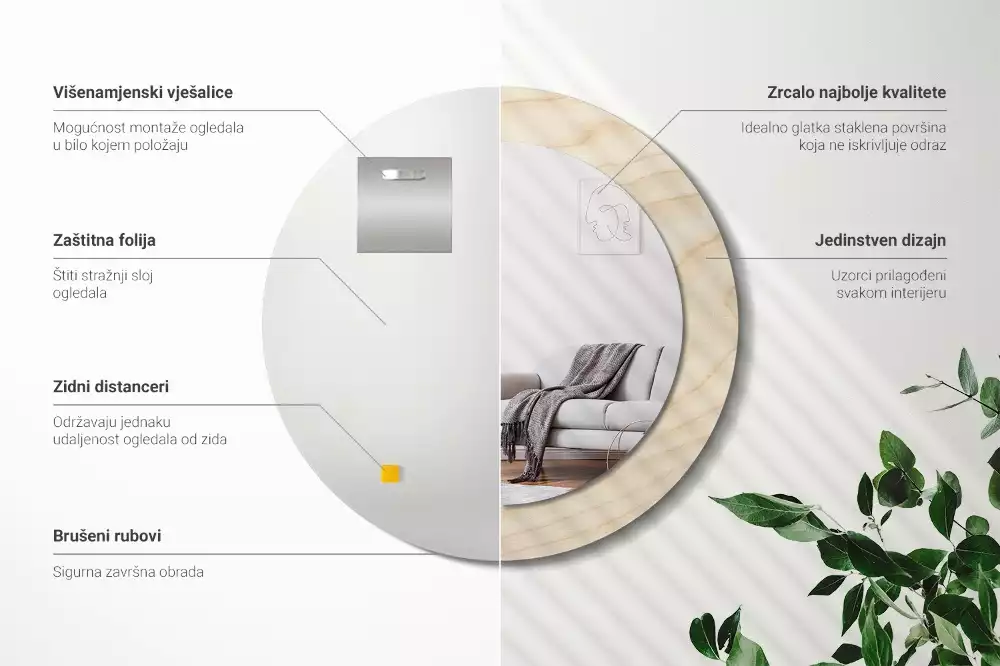 Espelho redondo decorativo Madeira clara