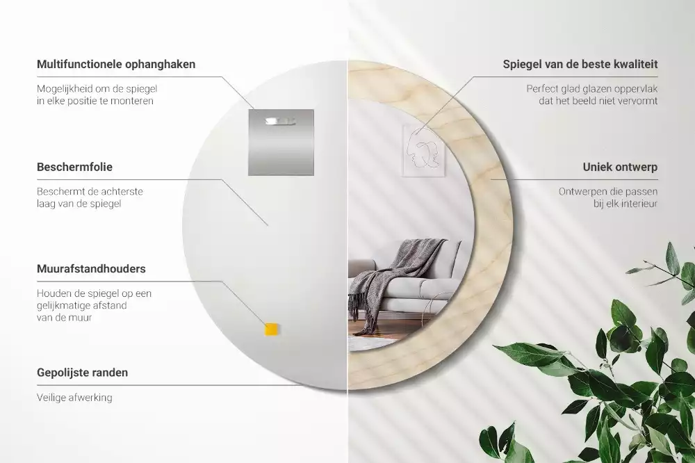 Espelho redondo decorativo Madeira clara