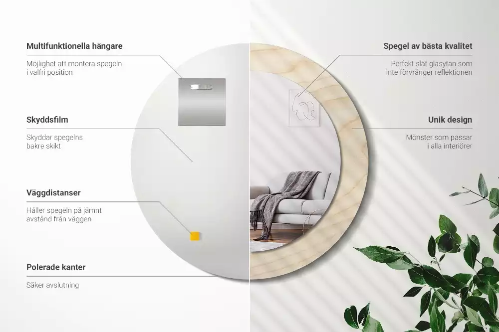 Espelho redondo decorativo Madeira clara