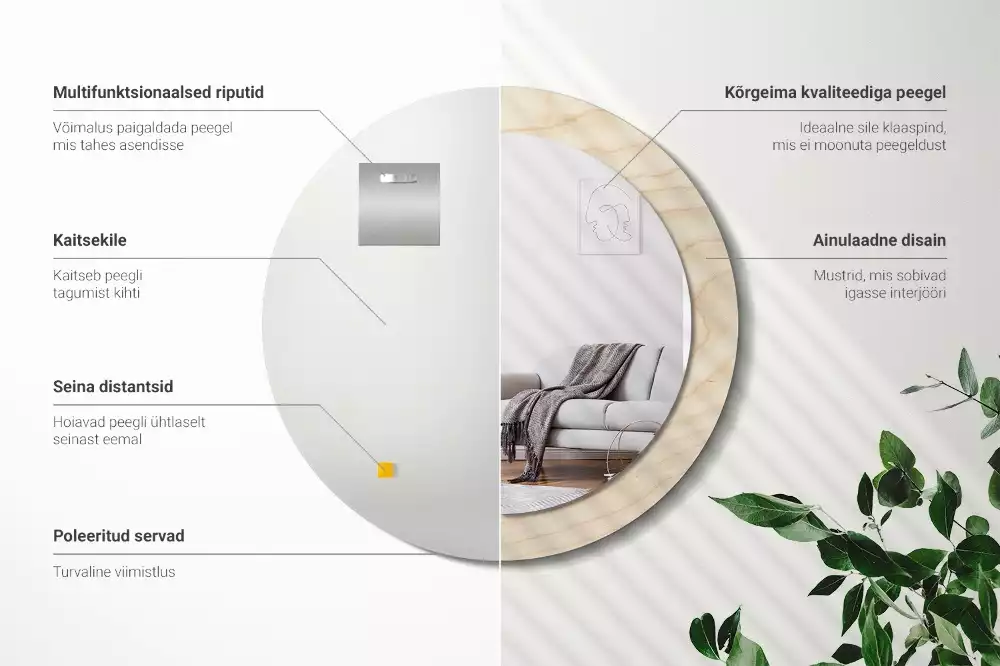 Espelho redondo decorativo Madeira clara