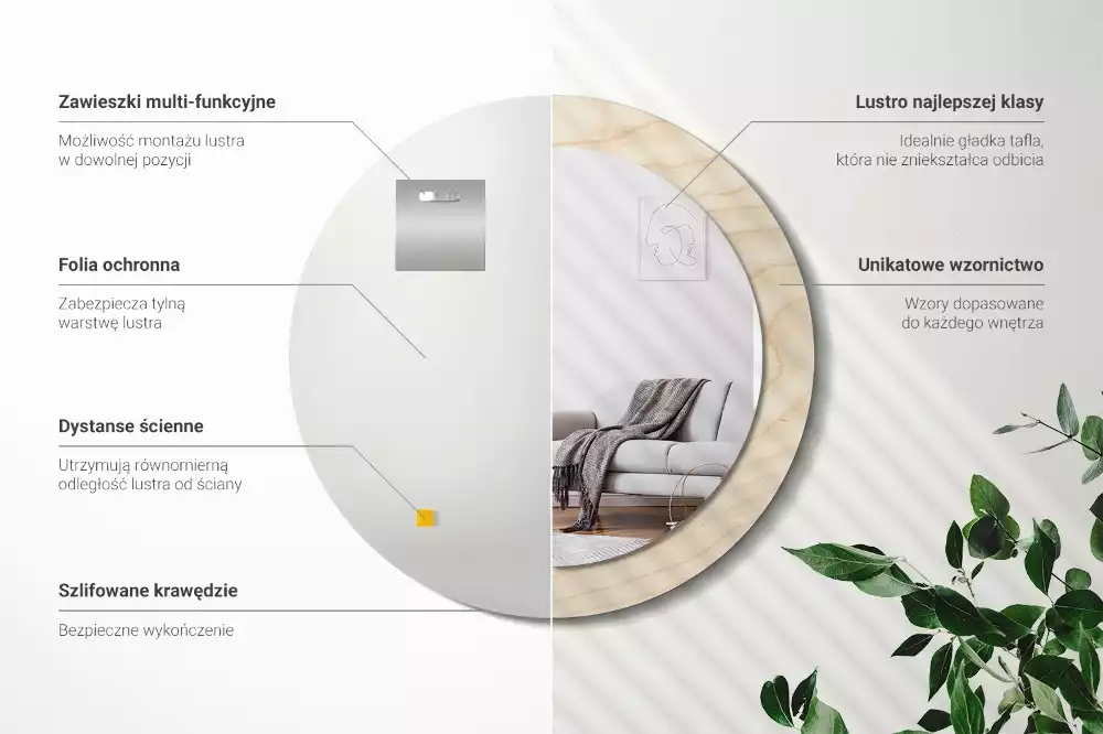 Espelho redondo decorativo Madeira clara