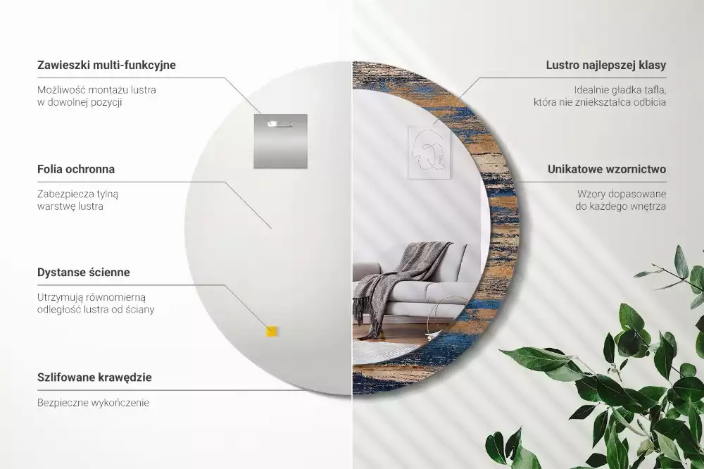 Espelho decorativo redondo Madeira abstrata