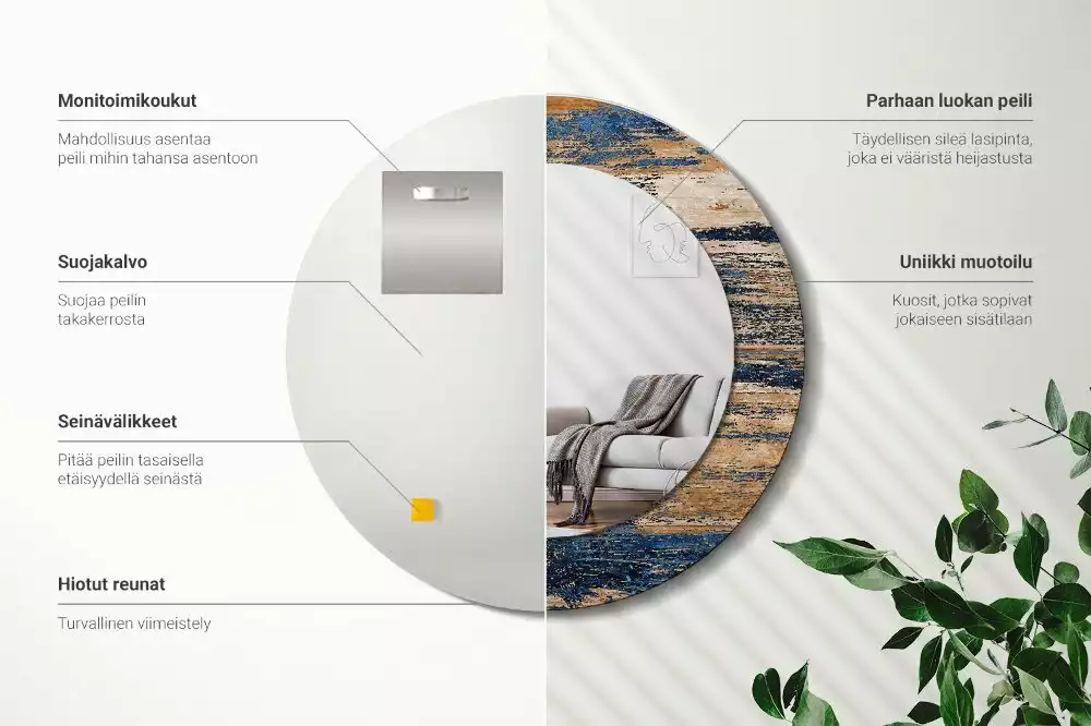 Espelho decorativo redondo Madeira abstrata