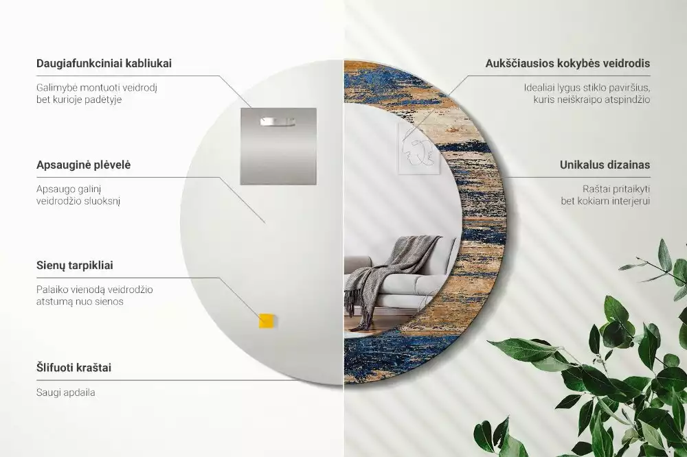 Espelho decorativo redondo Madeira abstrata