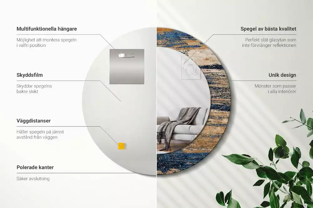 Espelho decorativo redondo Madeira abstrata