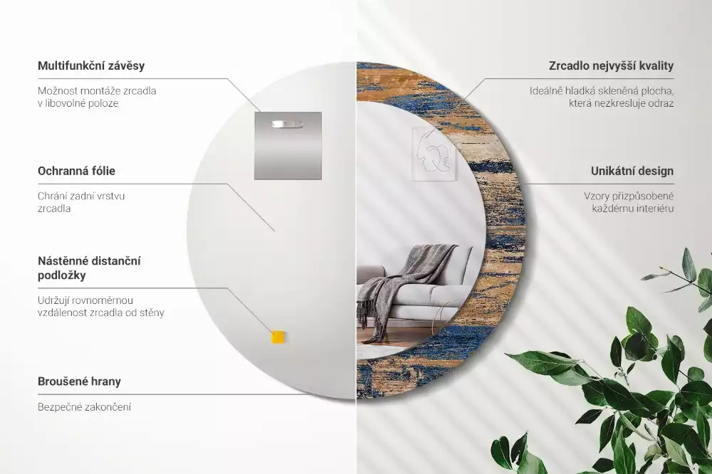 Espelho decorativo redondo Madeira abstrata