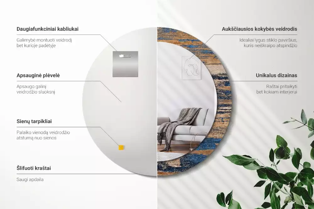 Espelho decorativo redondo Madeira abstrata