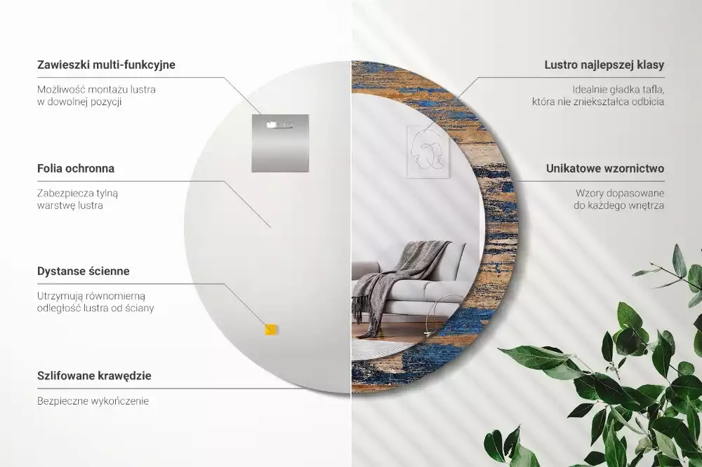 Espelho decorativo redondo Madeira abstrata