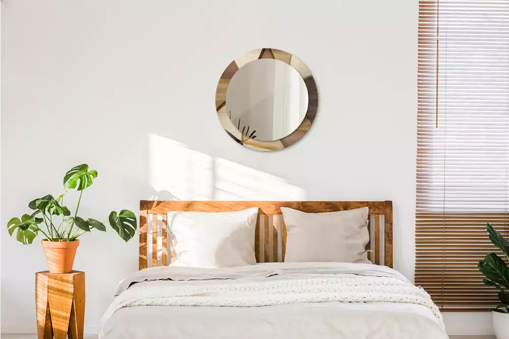 Espelho decorativo redondo Madeira 3D geométrica