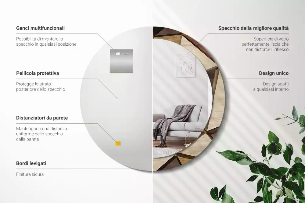 Espelho decorativo redondo Madeira 3D geométrica