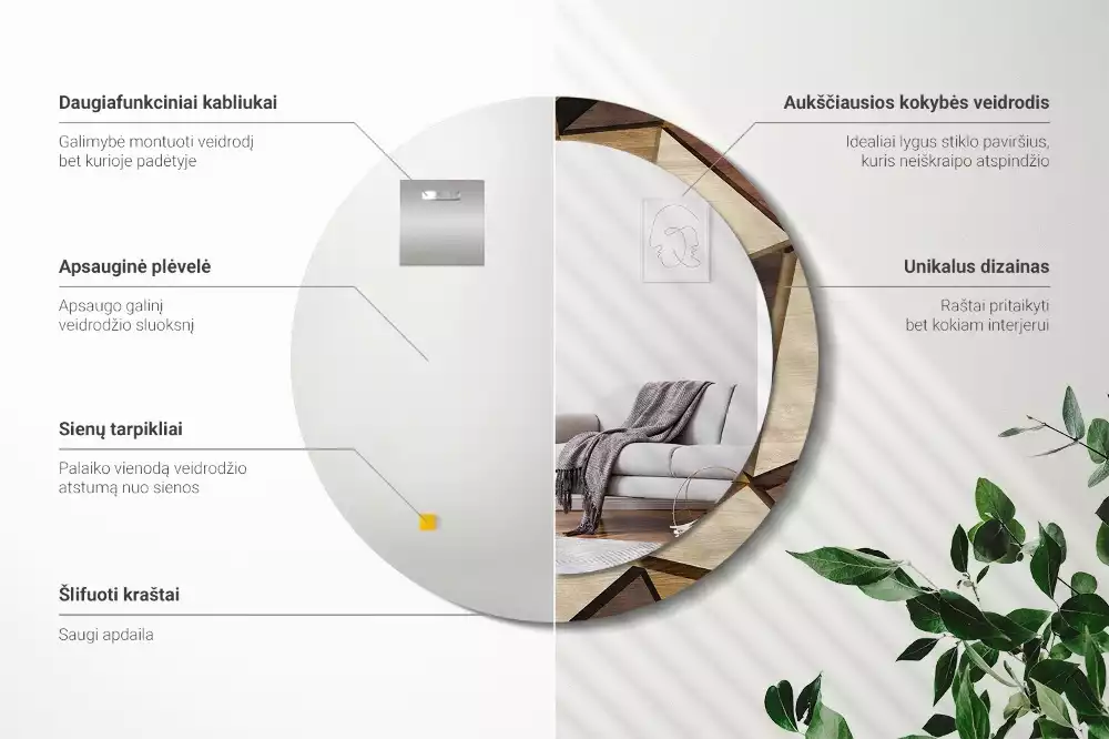 Espelho decorativo redondo Madeira 3D geométrica