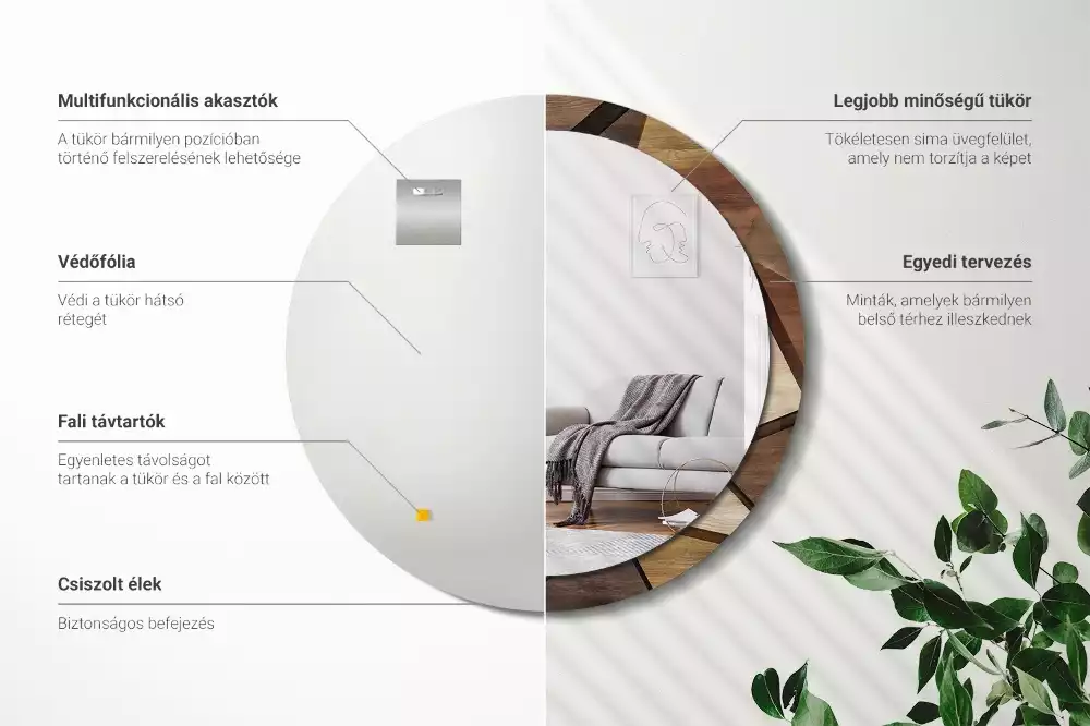 Espelho decorativo redondo Madeira 3D geométrica