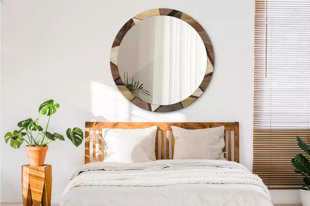 Espelho decorativo redondo Madeira 3D geométrica