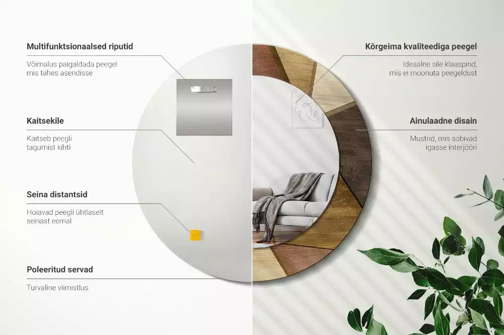 Espelho decorativo redondo Madeira 3D geométrica