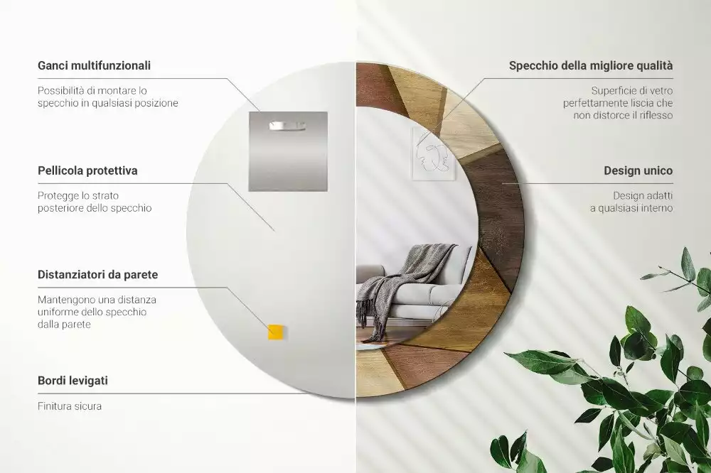 Espelho decorativo redondo Madeira 3D geométrica