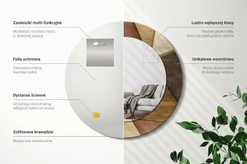 Espelho decorativo redondo Madeira 3D geométrica