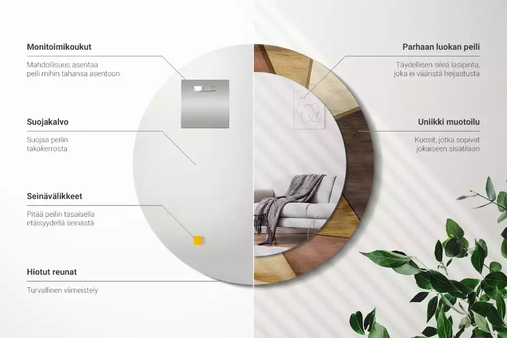 Espelho decorativo redondo Madeira 3D geométrica