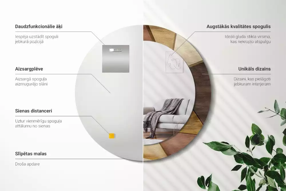 Espelho decorativo redondo Madeira 3D geométrica