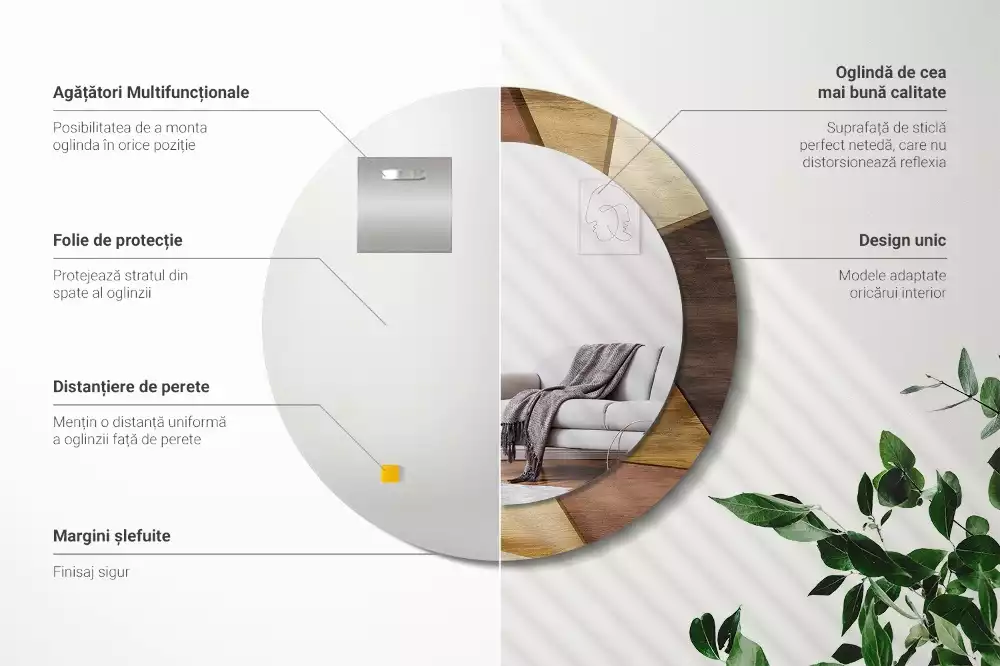 Espelho decorativo redondo Madeira 3D geométrica