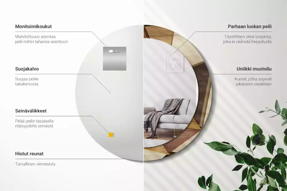 Espelho decorativo redondo Madeira 3D geométrica