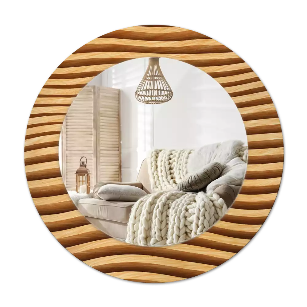 Espelho decorativo redondo Onda de madeira