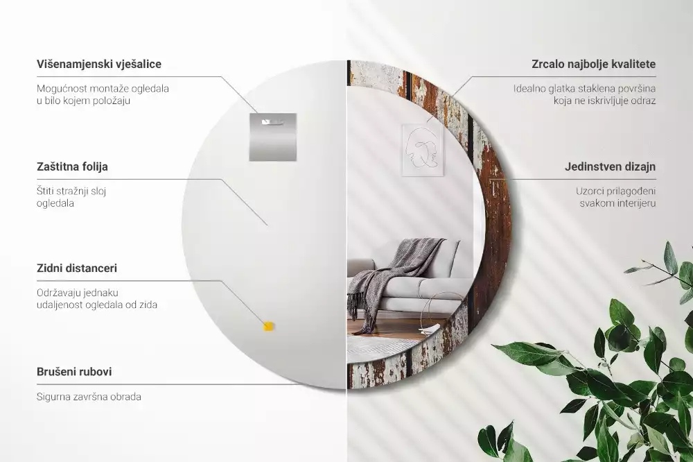 Espelho redondo decorativo Madeira escura vintage