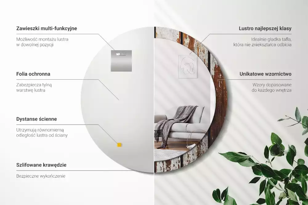 Espelho redondo decorativo Madeira escura vintage