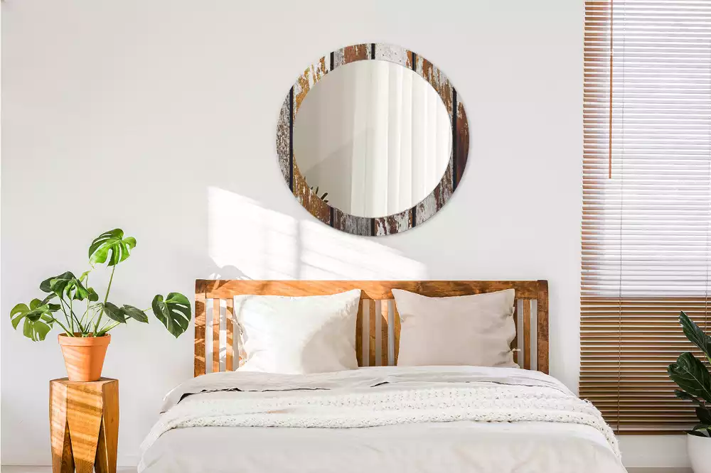 Espelho redondo decorativo Madeira escura vintage