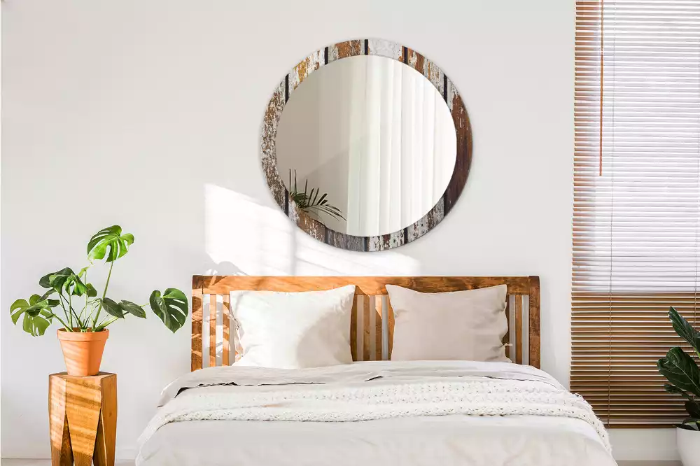 Espelho redondo decorativo Madeira escura vintage