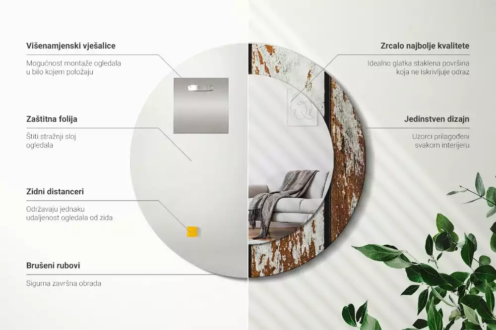 Espelho redondo decorativo Madeira escura vintage