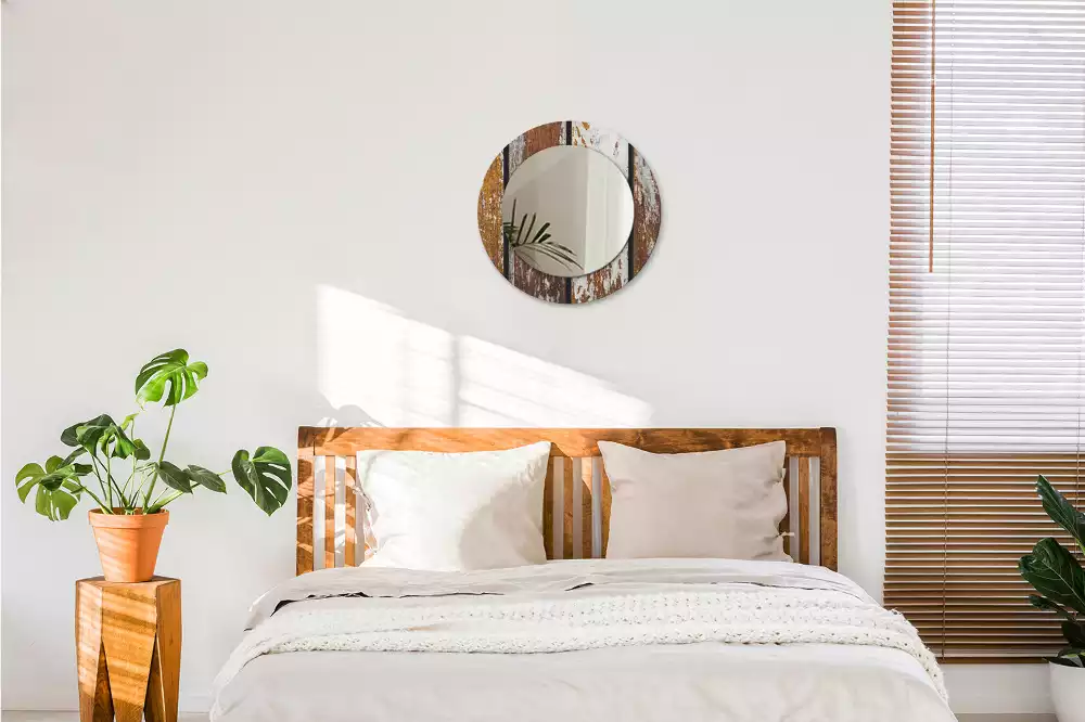 Espelho redondo decorativo Madeira escura vintage