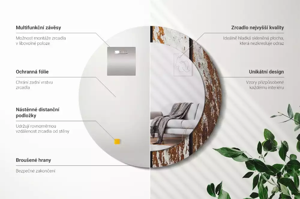 Espelho redondo decorativo Madeira escura vintage