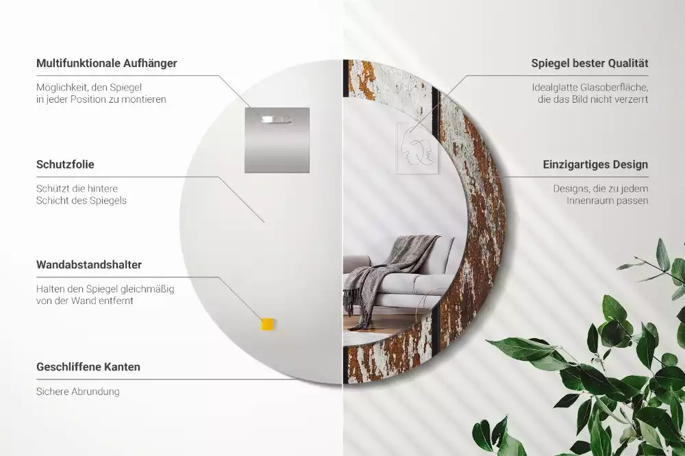 Espelho redondo decorativo Madeira escura vintage