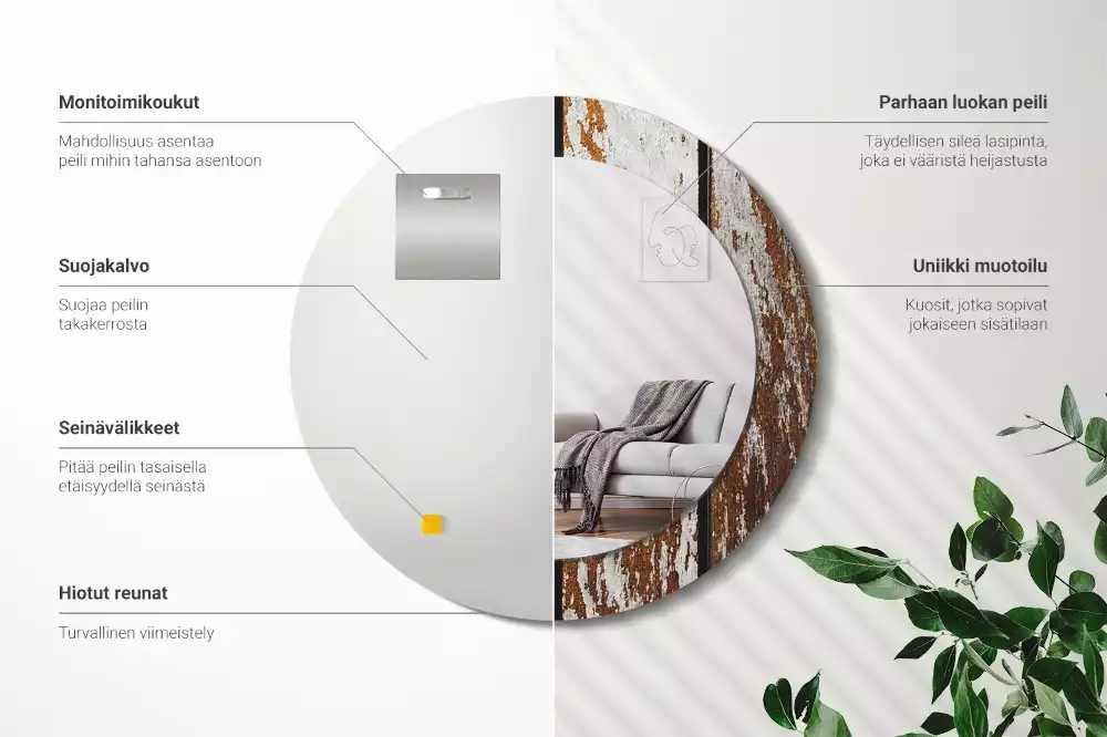 Espelho redondo decorativo Madeira escura vintage