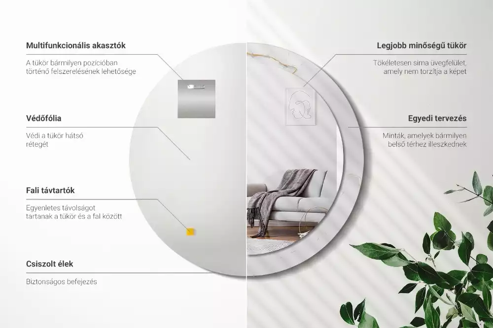 Espelho decorativo redondo Mármore branco