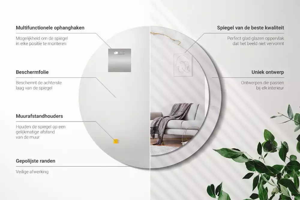 Espelho decorativo redondo Mármore branco