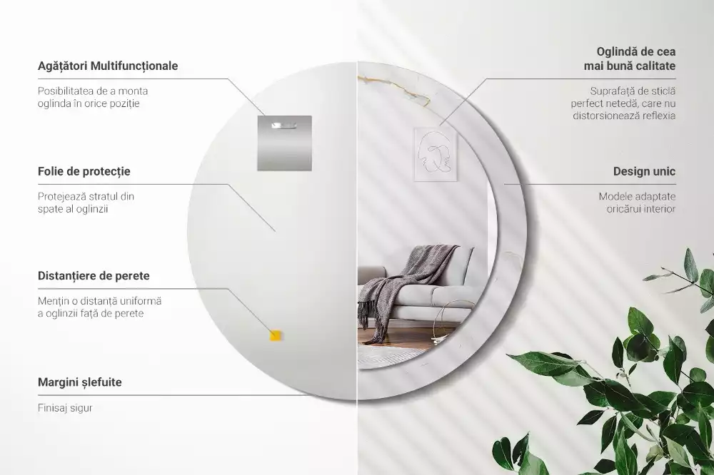 Espelho decorativo redondo Mármore branco