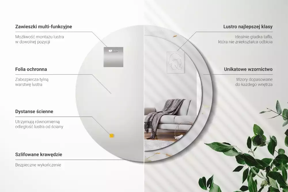 Espelho decorativo redondo Mármore branco