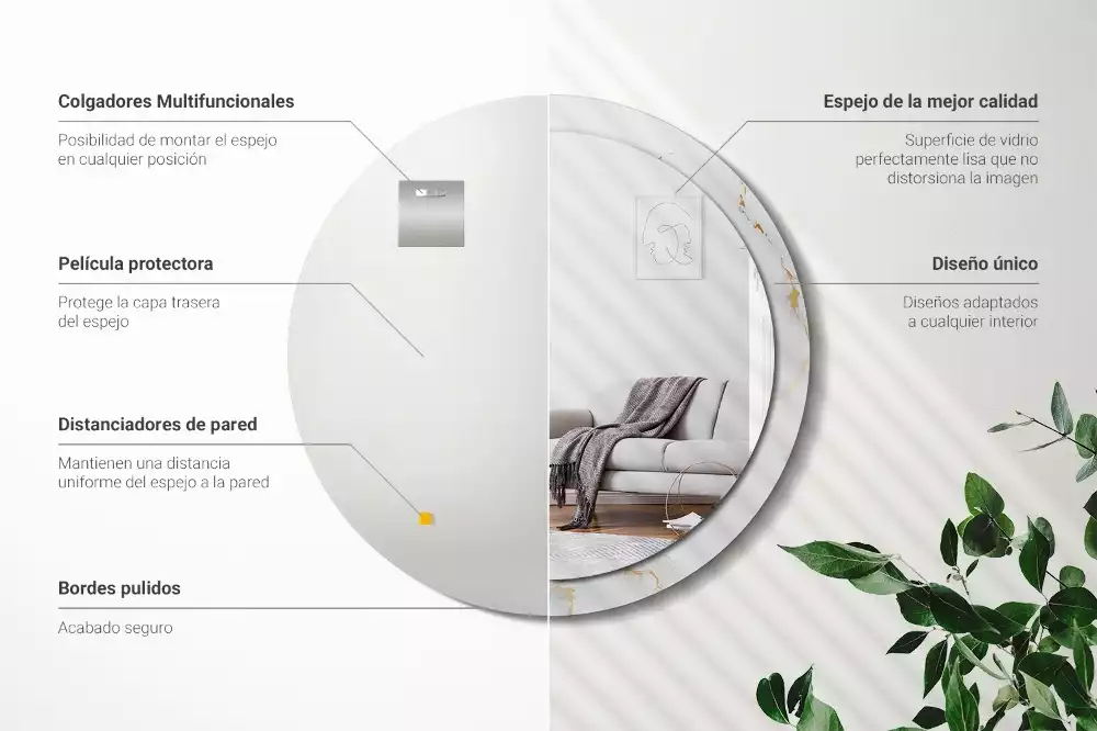 Espelho decorativo redondo Mármore branco