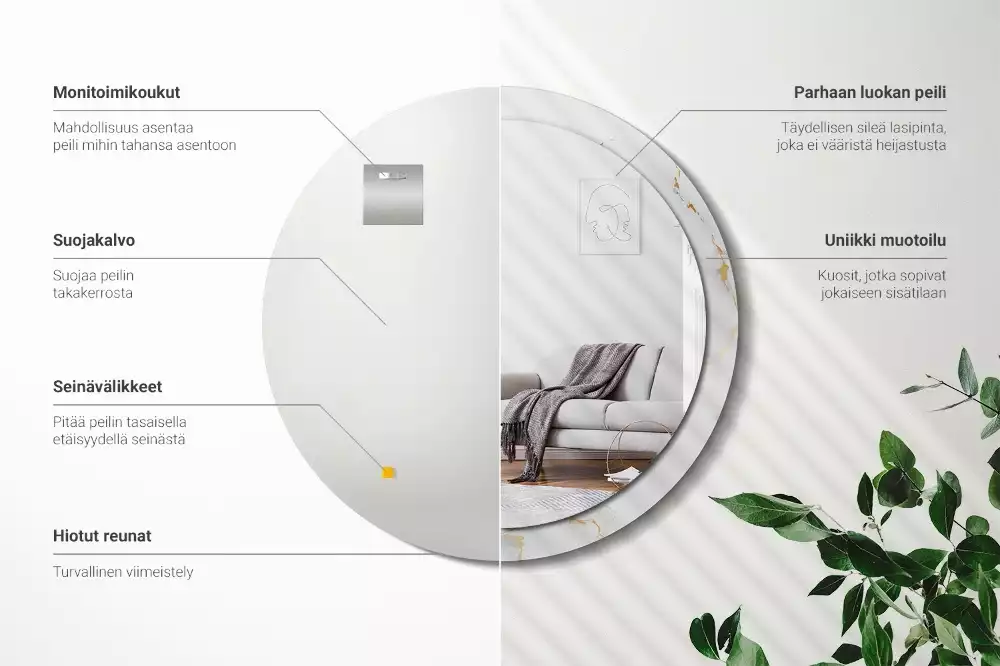 Espelho decorativo redondo Mármore branco