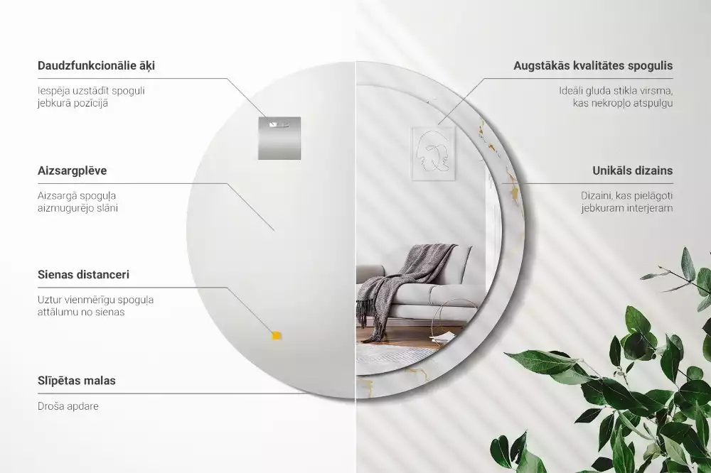 Espelho decorativo redondo Mármore branco