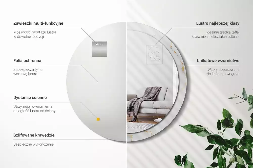 Espelho decorativo redondo Mármore branco