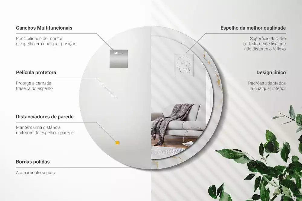 Espelho decorativo redondo Mármore branco