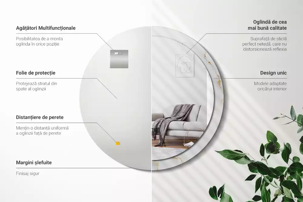 Espelho decorativo redondo Mármore branco