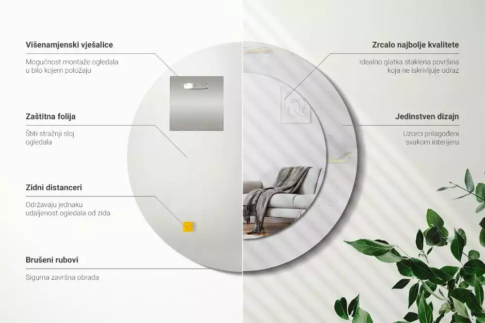 Espelho decorativo redondo Mármore branco