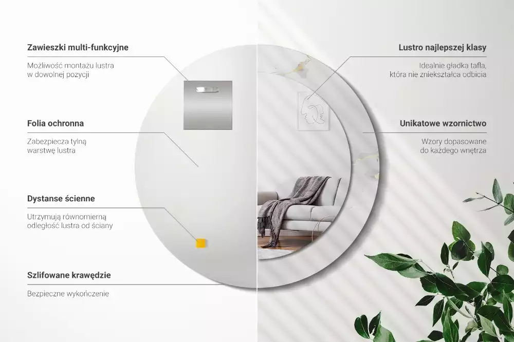 Espelho decorativo redondo Mármore branco