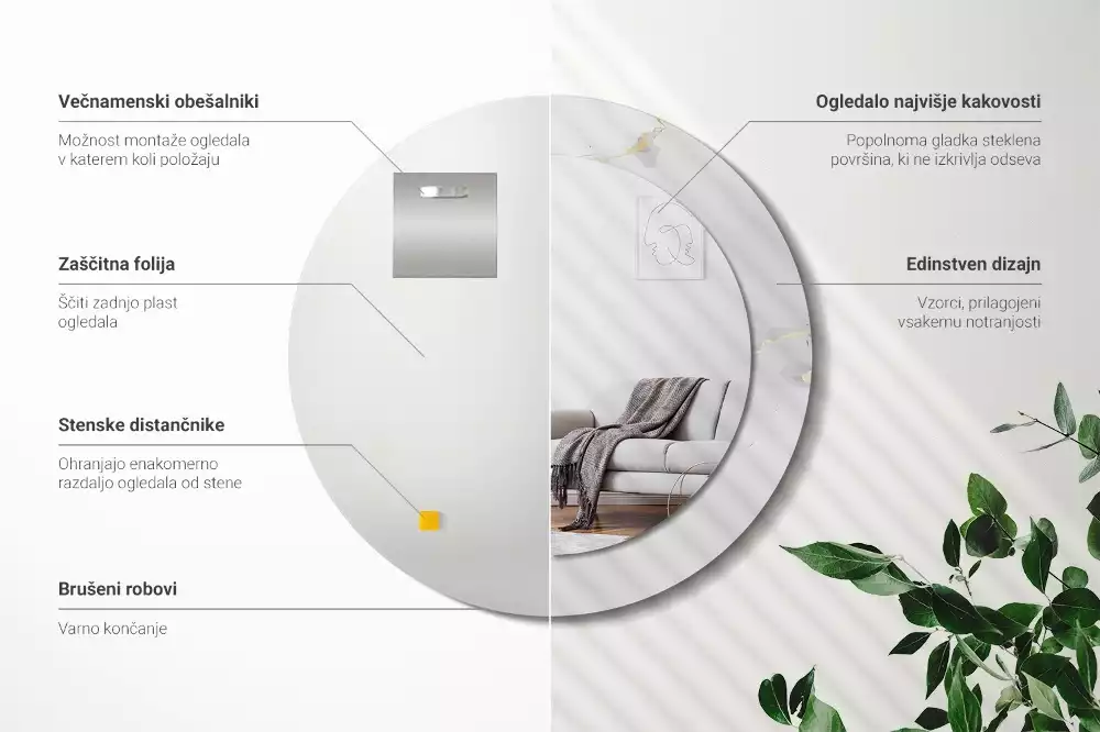 Espelho decorativo redondo Mármore branco