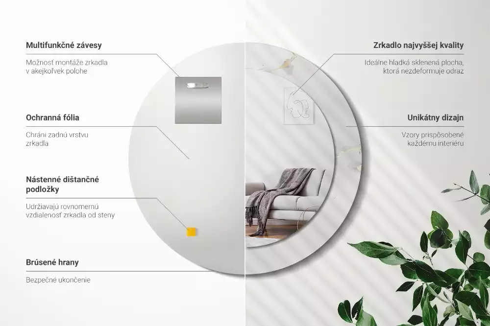 Espelho decorativo redondo Mármore branco