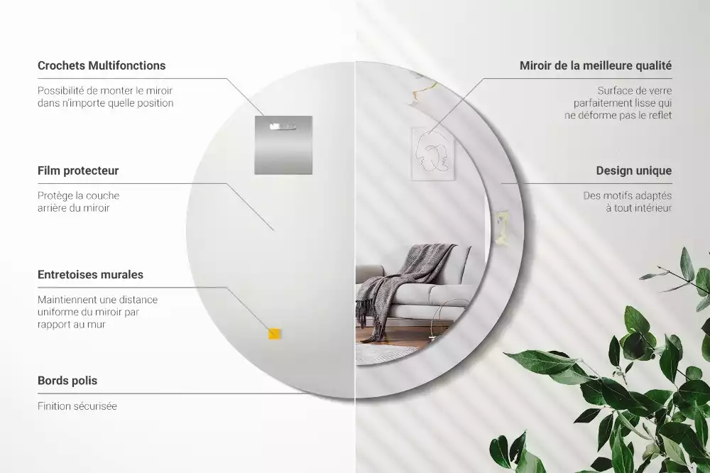 Espelho decorativo redondo Mármore branco